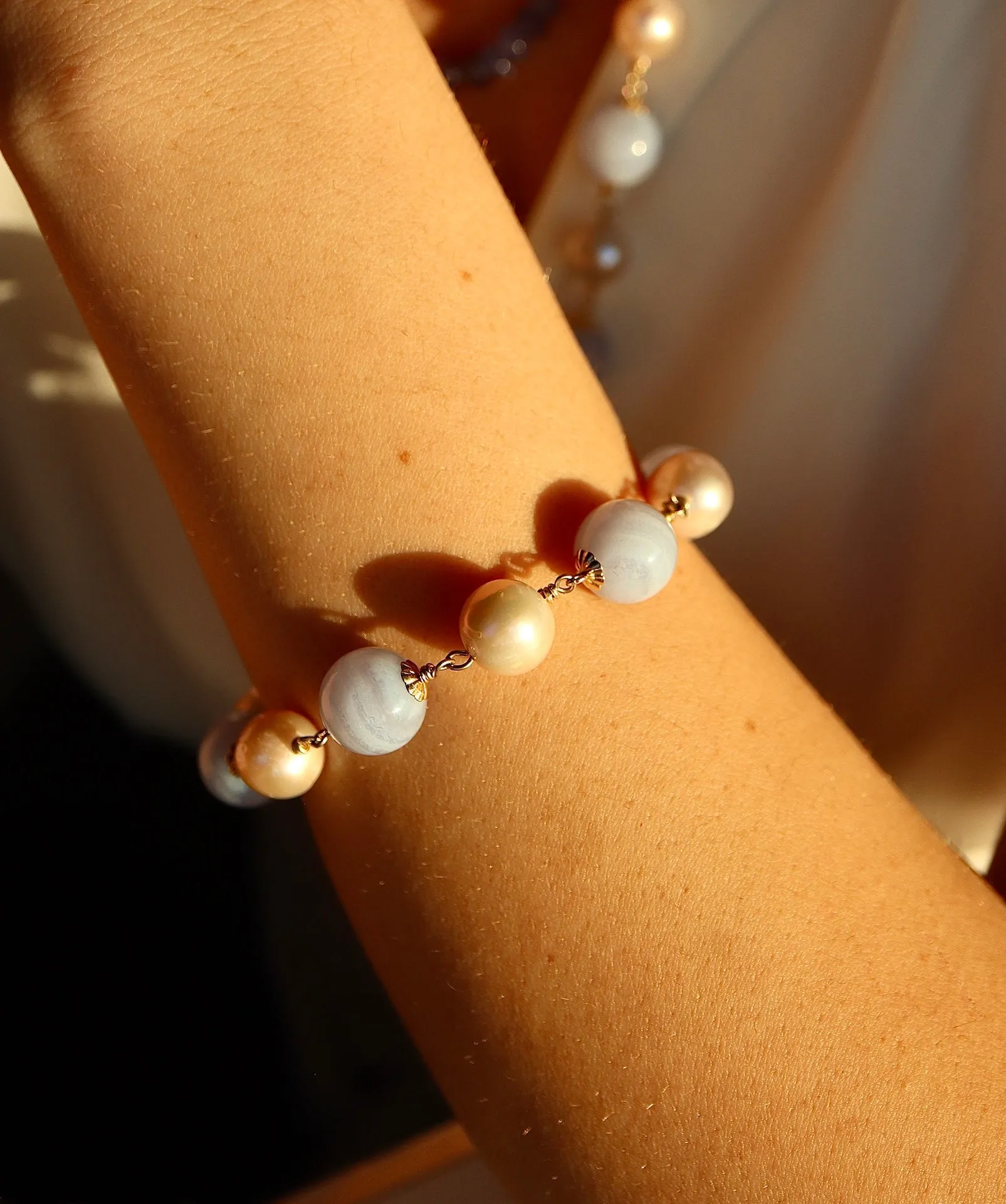 Blue Lace Agate & Pearl Bracelet