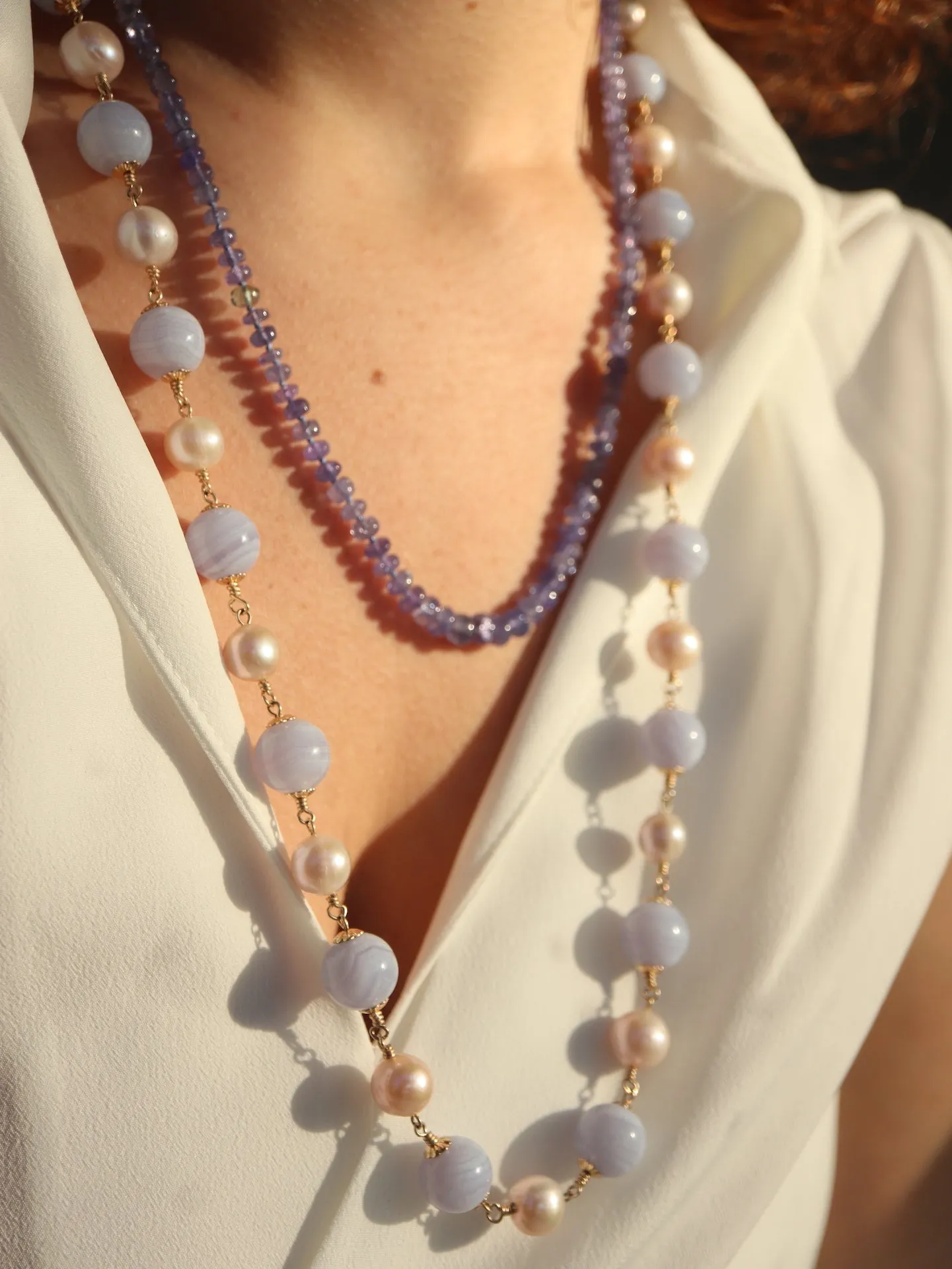 Blue Lace Agate & Pearl Necklace