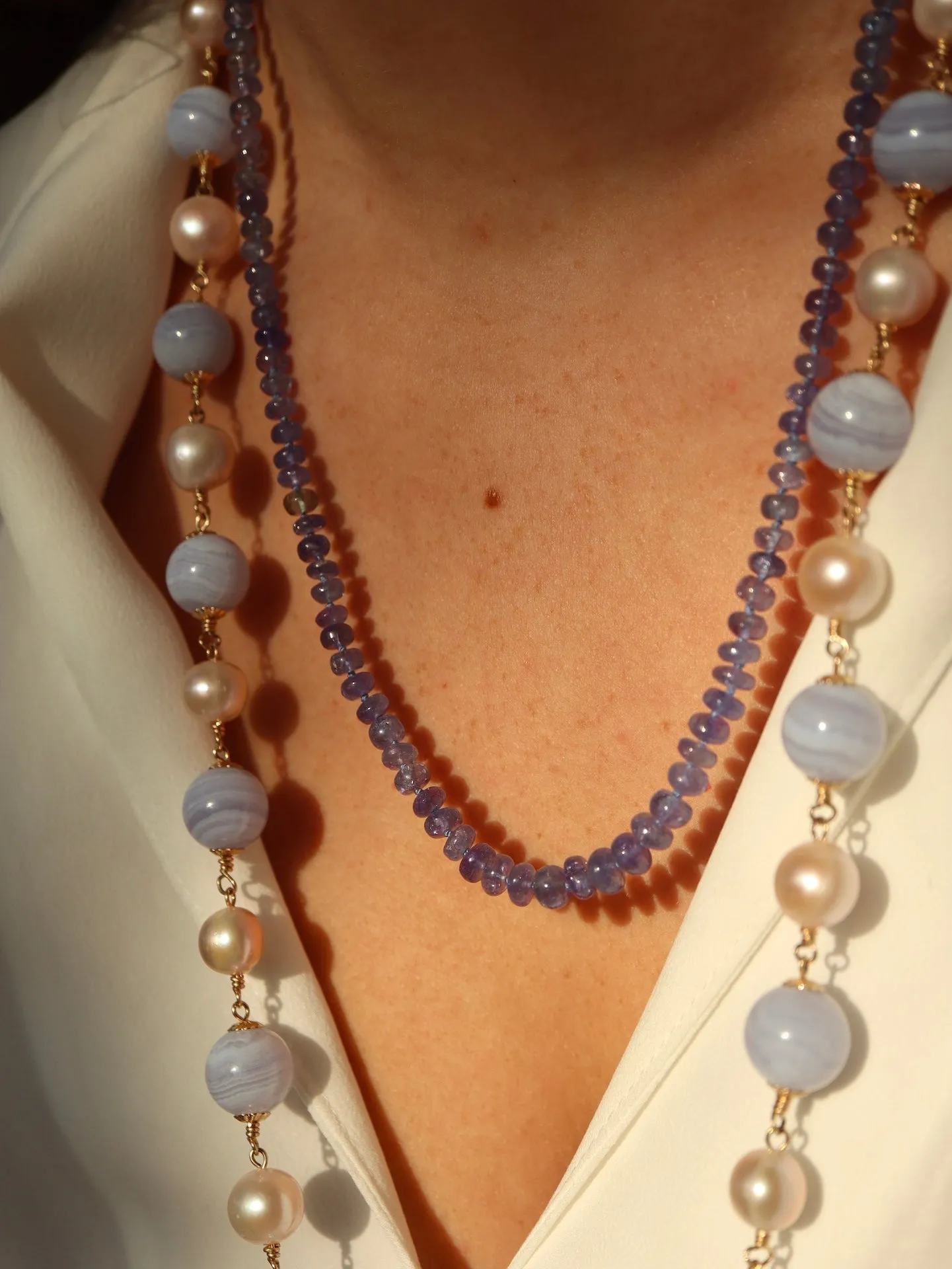 Blue Lace Agate & Pearl Necklace