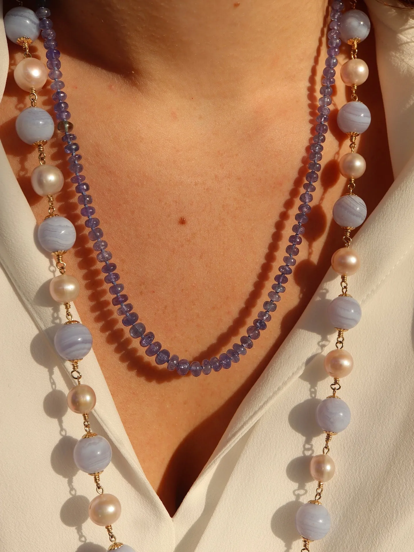 Blue Lace Agate & Pearl Necklace