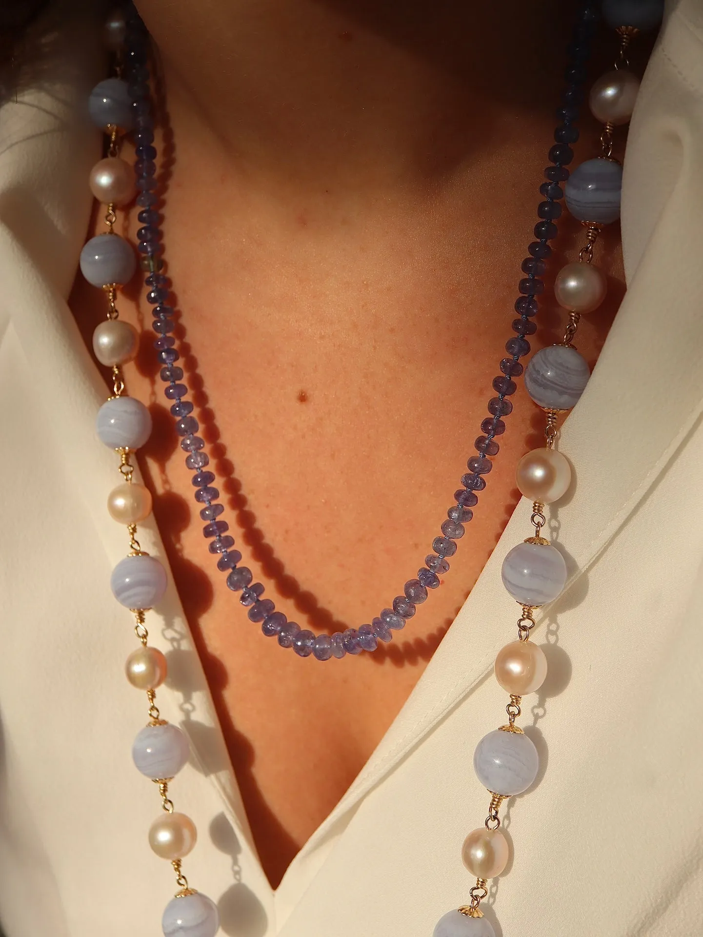 Blue Lace Agate & Pearl Necklace