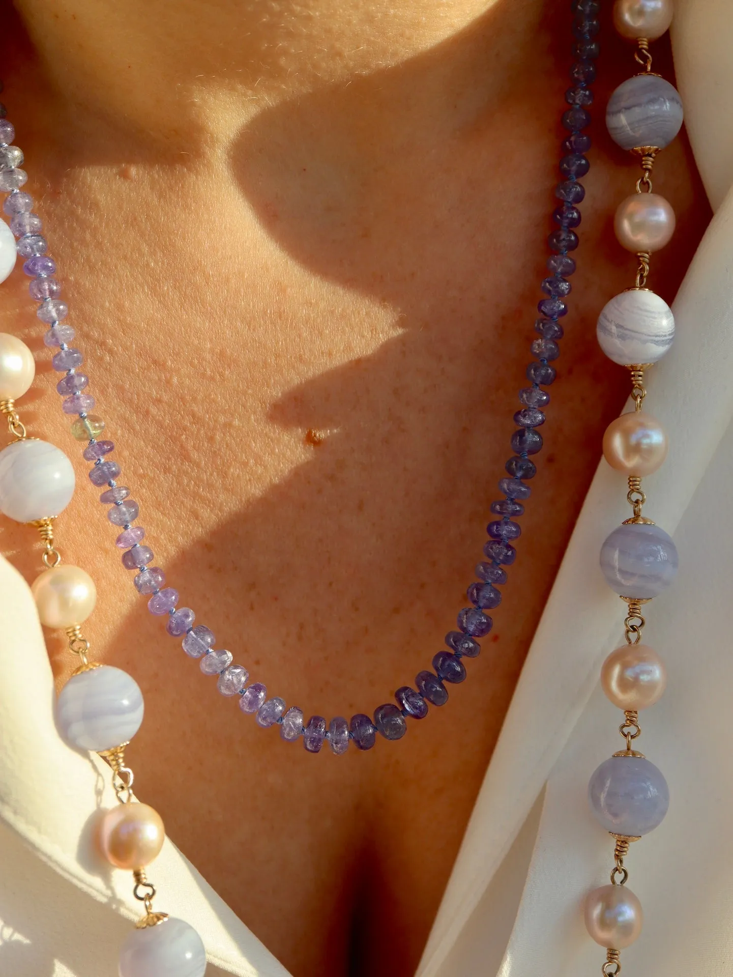 Blue Lace Agate & Pearl Necklace