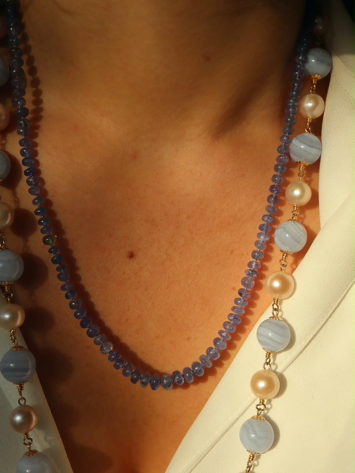 Blue Lace Agate & Pearl Necklace