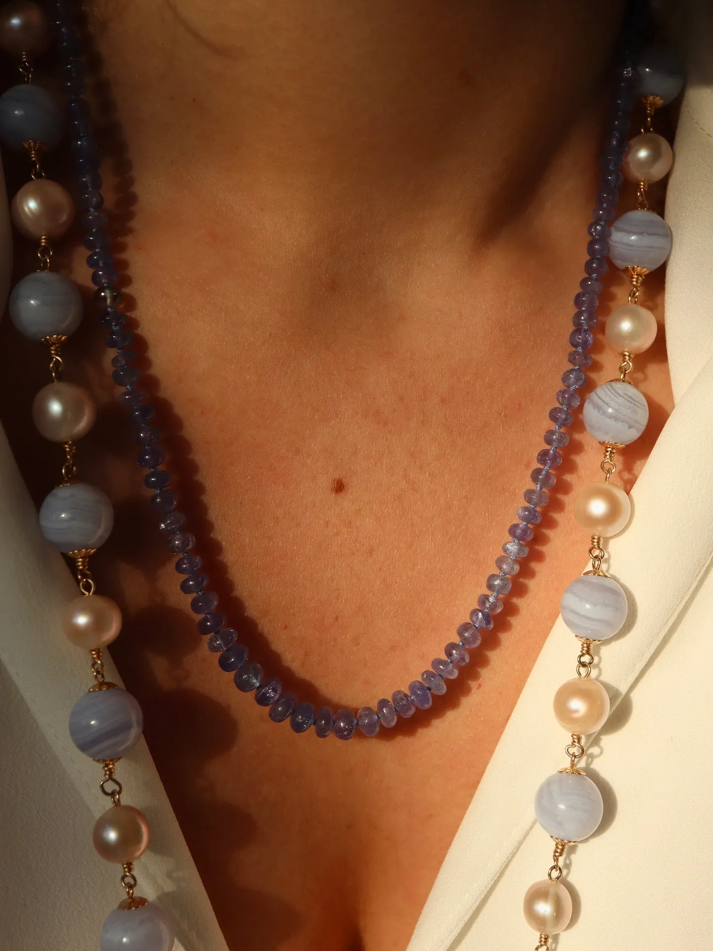 Blue Lace Agate & Pearl Necklace