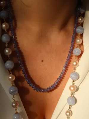 Blue Lace Agate & Pearl Necklace