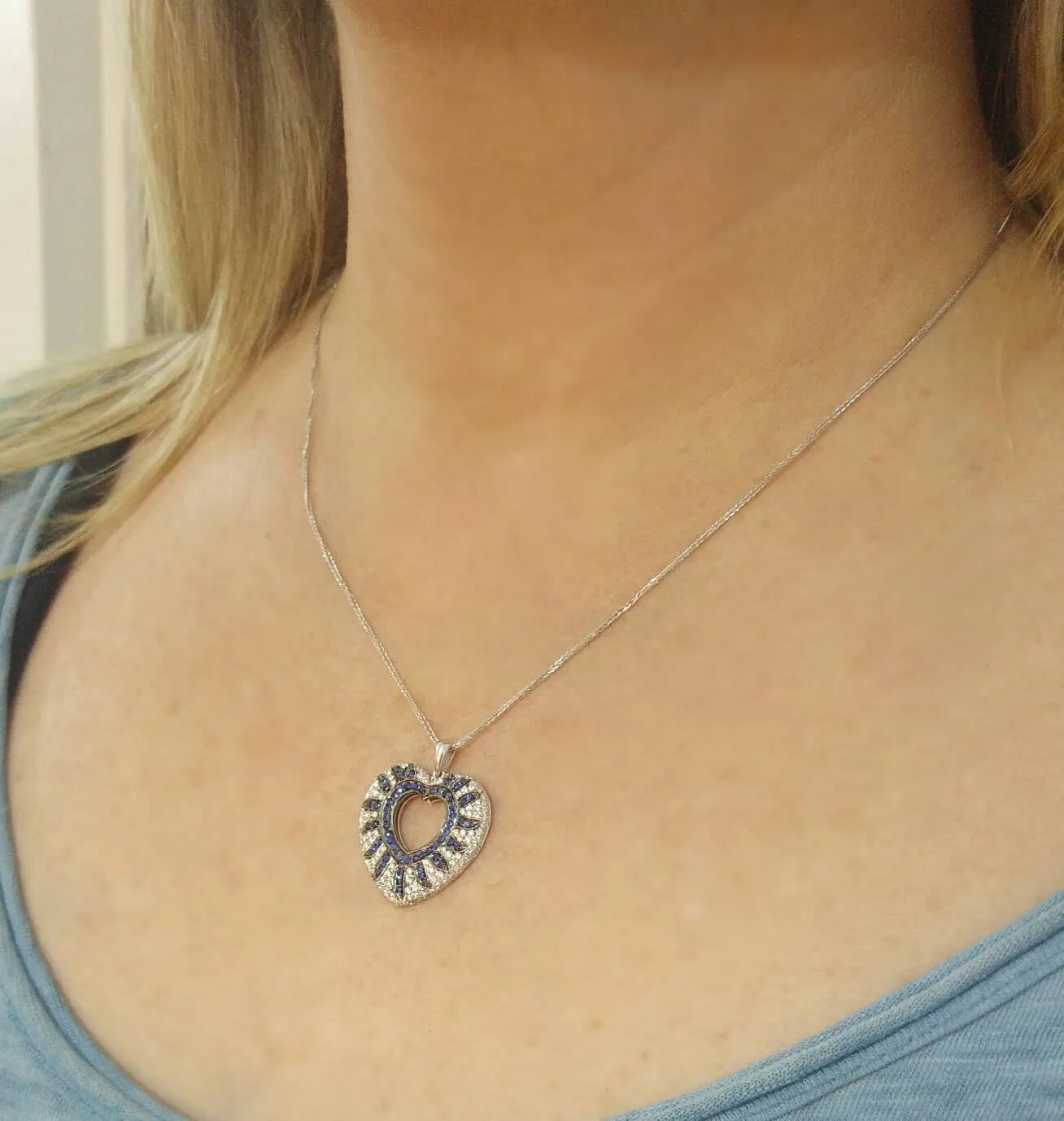 Blue Sapphire Heart Diamond Necklace