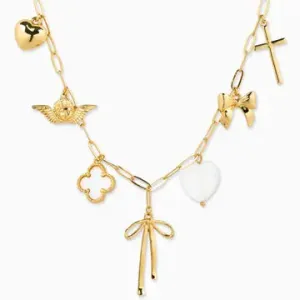 Bow Multi Gold Chunky Charm Necklace