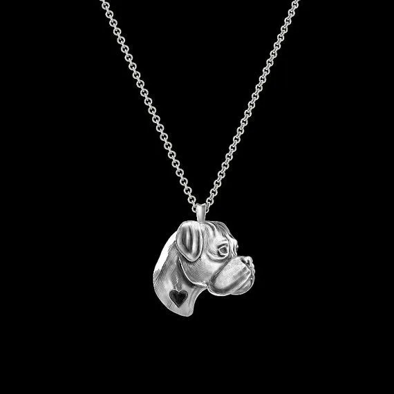 Boxer Breed Jewelry Natural Ears Heart Pendant