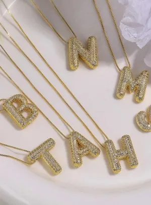 Bubble Initial Necklace - Pave Diamond