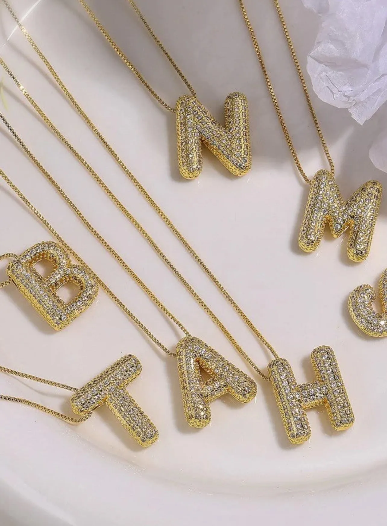 Bubble Initial Necklace - Pave Diamond