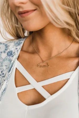 Charm The Day Bear Pendant Necklace- Gold