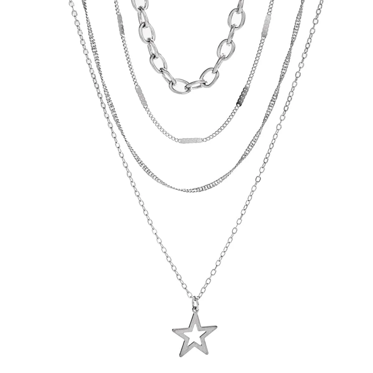 Chic 4pcs Hollow Star Pendant Cable Chain Necklace Set