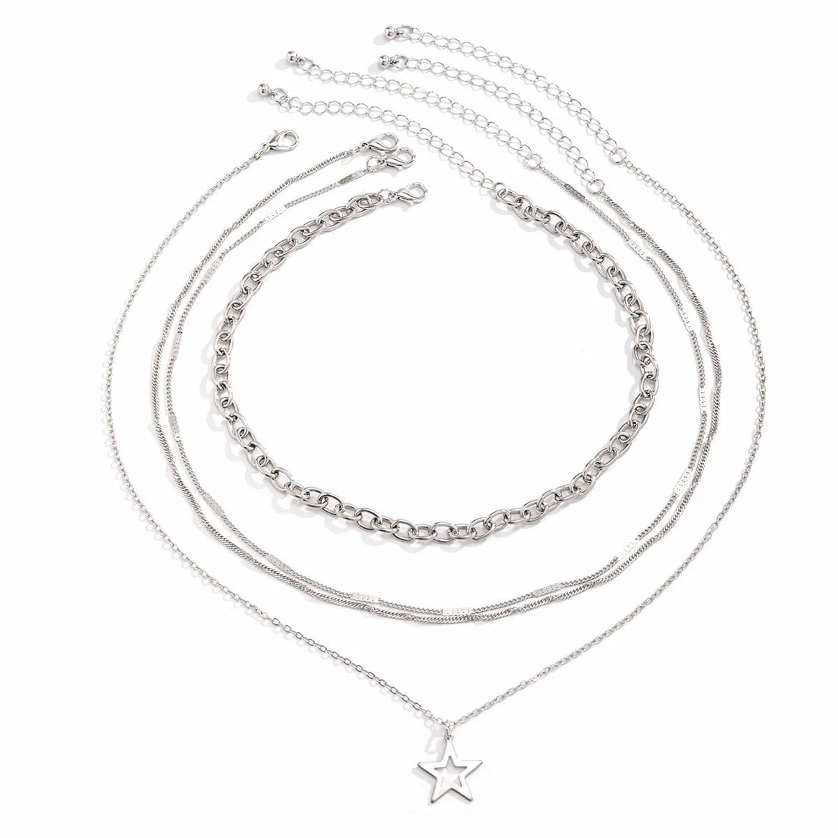 Chic 4pcs Hollow Star Pendant Cable Chain Necklace Set