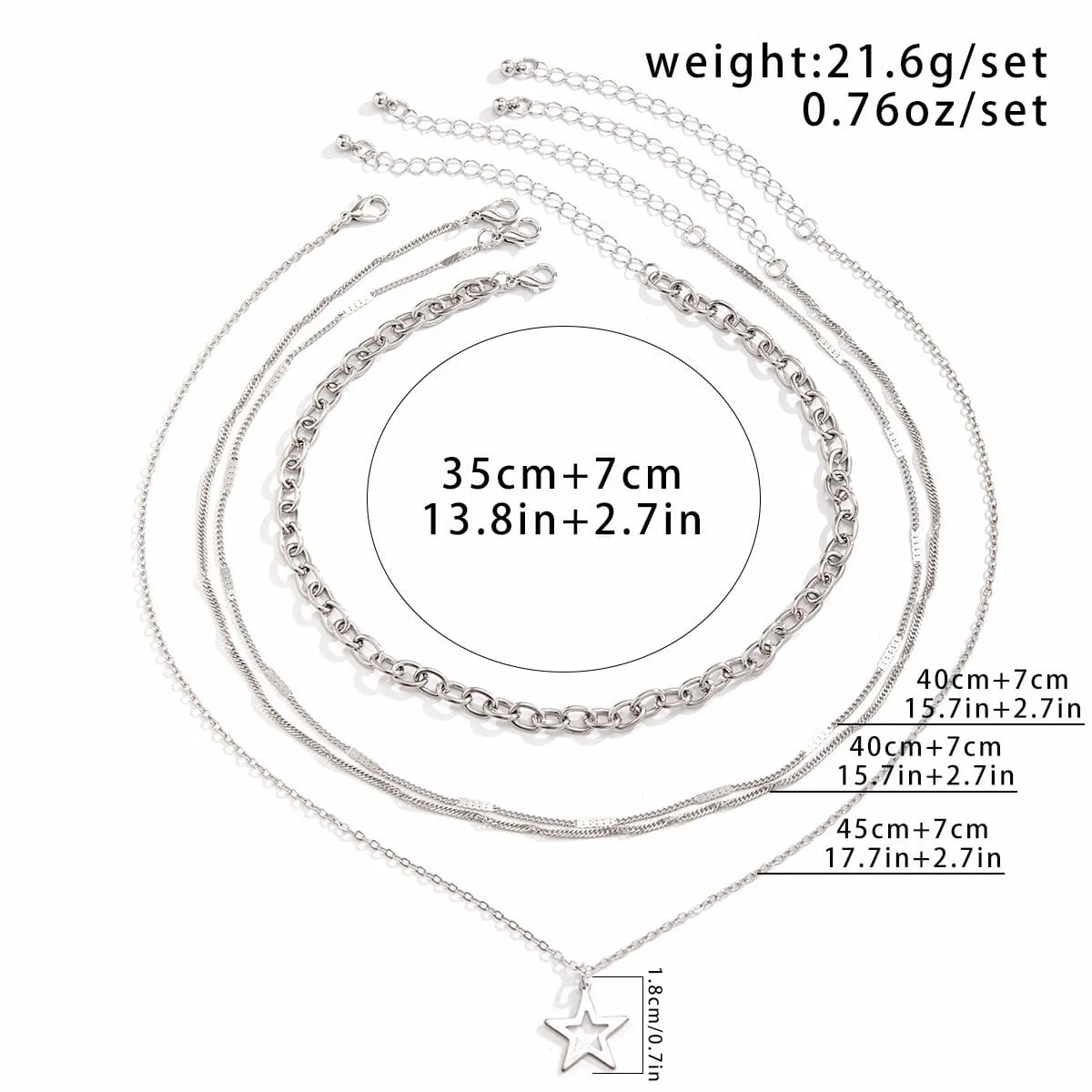 Chic 4pcs Hollow Star Pendant Cable Chain Necklace Set