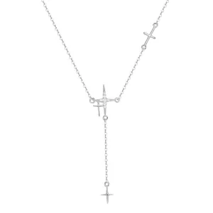 Chic Sterling Silver Falling Crosses Necklace with Cubic Zirconia  Detail - C503739