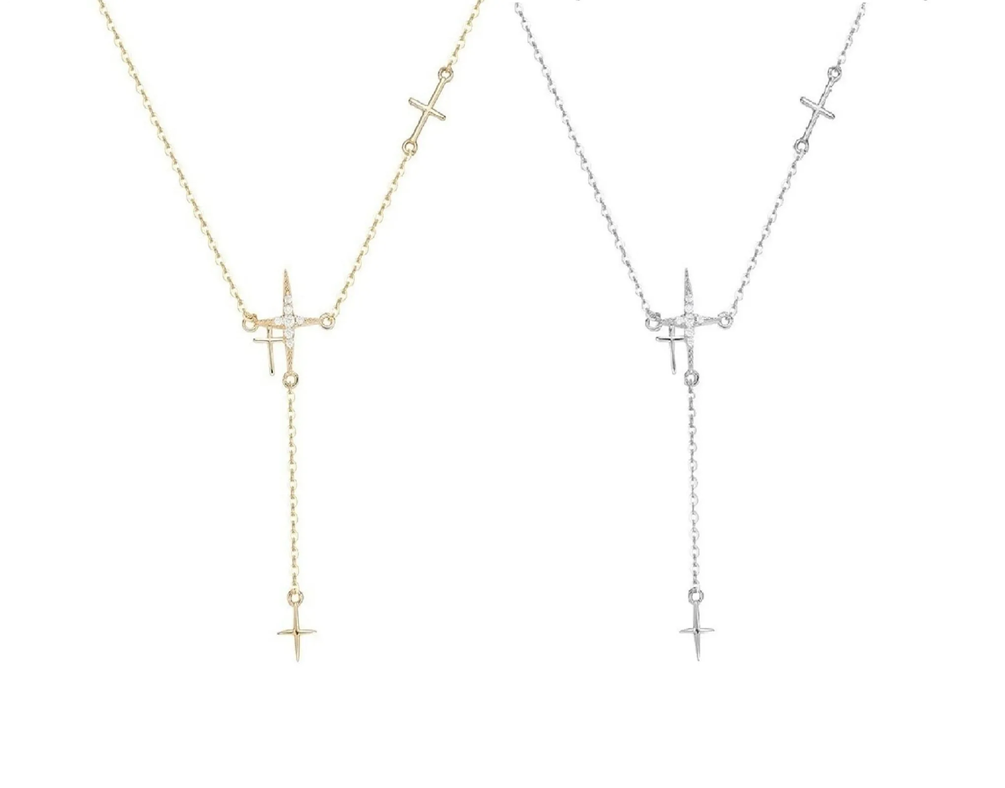 Chic Sterling Silver Falling Crosses Necklace with Cubic Zirconia  Detail - C503739