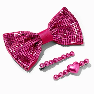 Claire's Club Hot Pink Bow Hair Set - 3 Pack