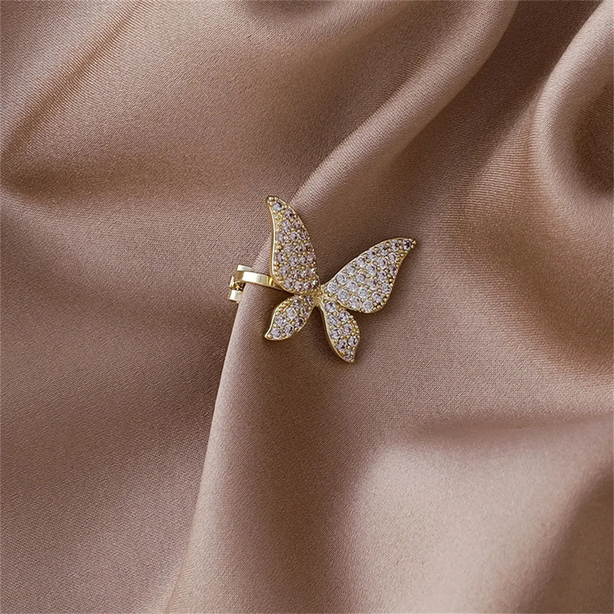 Cubic Zirconia & 18K Gold-Plated Butterfly Ear Cuffs