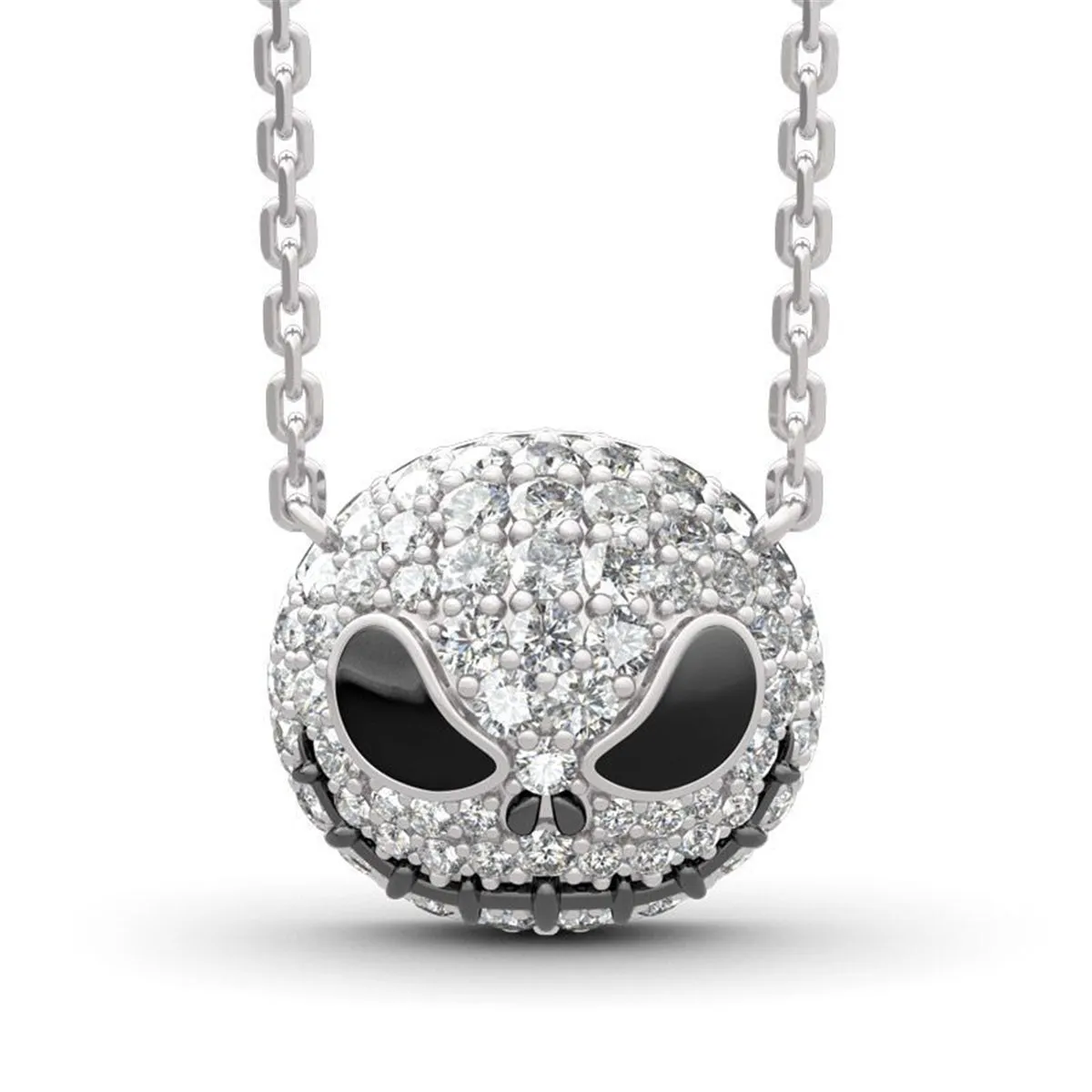 Cubic Zirconia & Silver-Plated Skull Pendant Bar Necklace