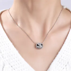 Cubic Zirconia & Silver-Plated Skull Pendant Bar Necklace