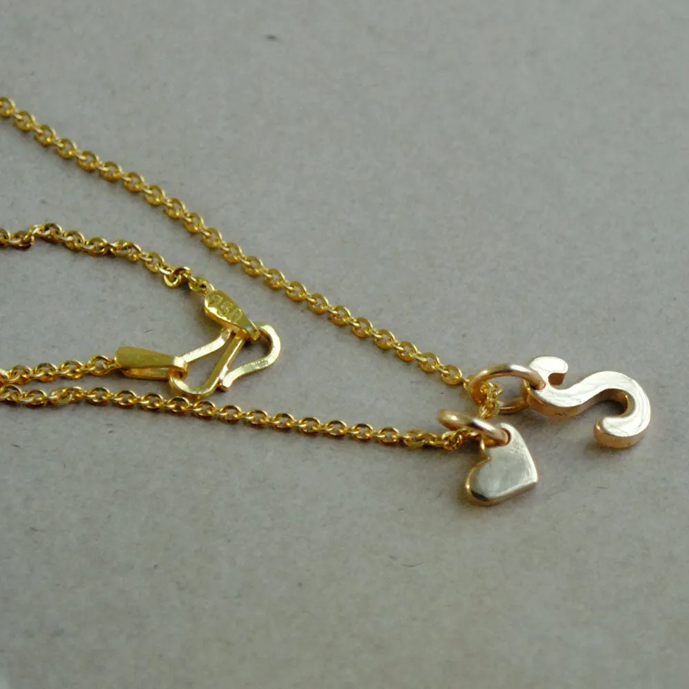 Custom Initial & Heart Charm Necklace, 14K Gold