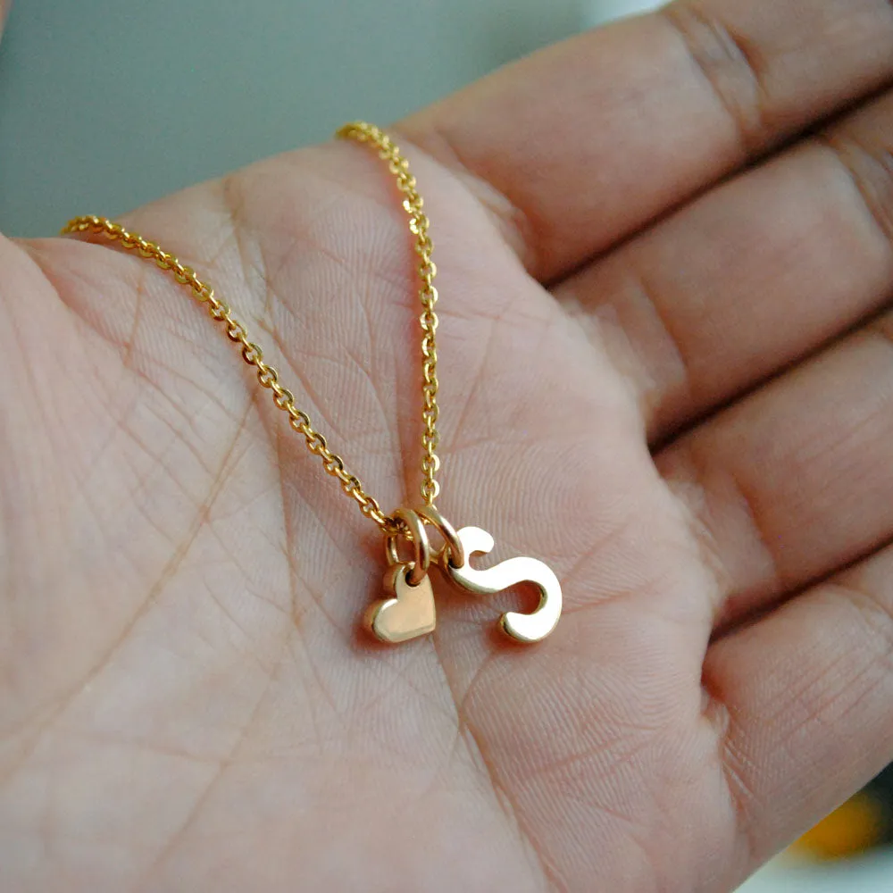 Custom Initial & Heart Charm Necklace, 14K Gold