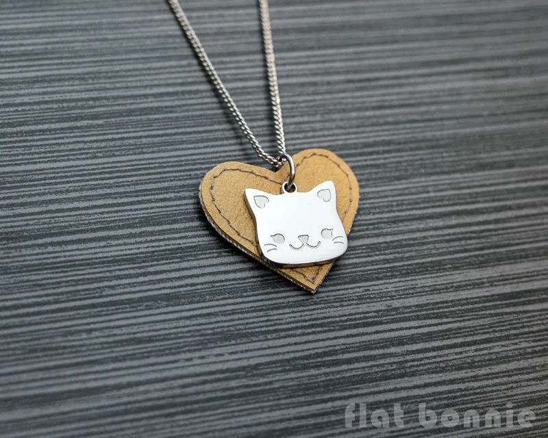 Cute animal charm necklace with vinyl heart - Kawaii jewelry - Bunny, Dog, Cat, Guinea Pig