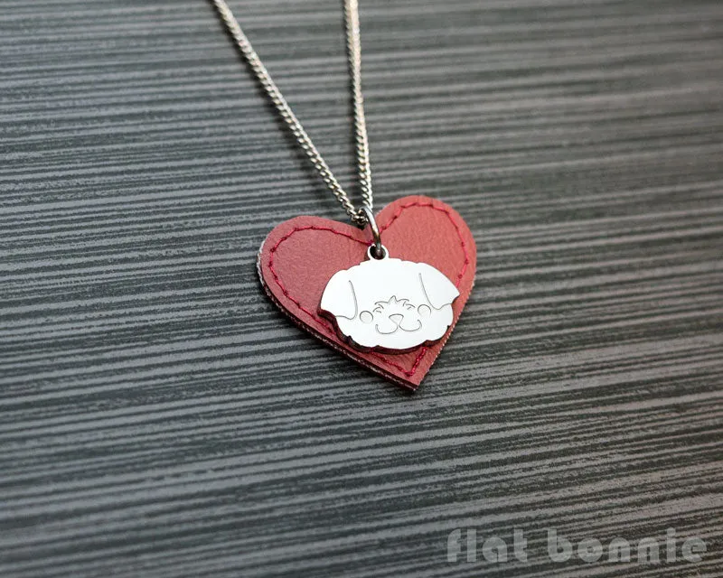 Cute animal charm necklace with vinyl heart - Kawaii jewelry - Bunny, Dog, Cat, Guinea Pig