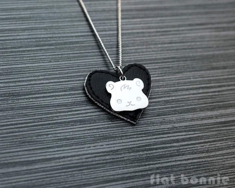 Cute animal charm necklace with vinyl heart - Kawaii jewelry - Bunny, Dog, Cat, Guinea Pig