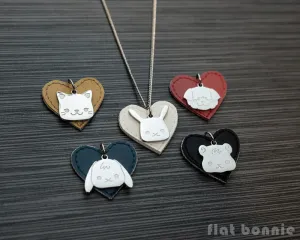 Cute animal charm necklace with vinyl heart - Kawaii jewelry - Bunny, Dog, Cat, Guinea Pig