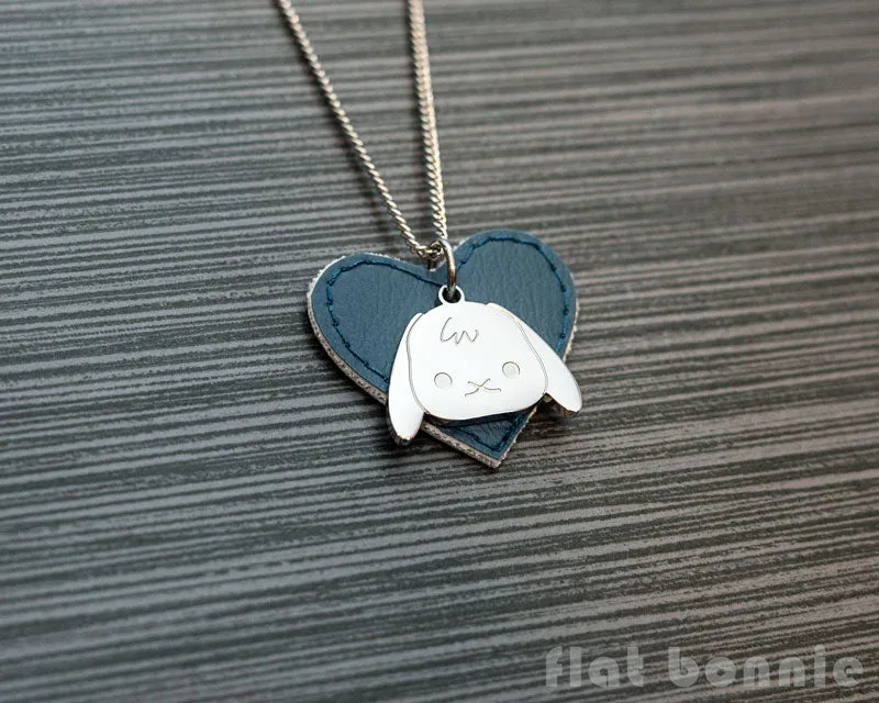 Cute animal charm necklace with vinyl heart - Kawaii jewelry - Bunny, Dog, Cat, Guinea Pig