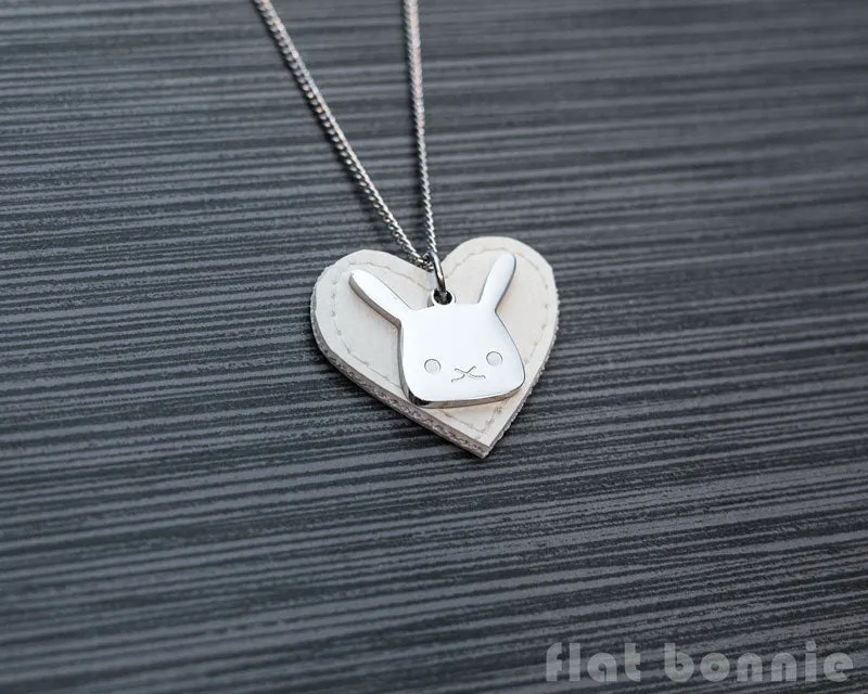 Cute animal charm necklace with vinyl heart - Kawaii jewelry - Bunny, Dog, Cat, Guinea Pig