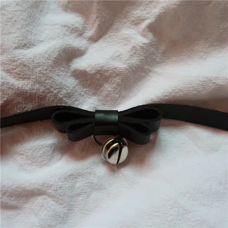 Cute bow bell leather necklace yc22733