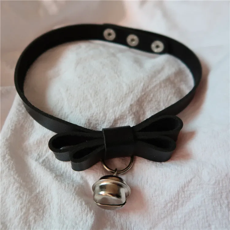 Cute bow bell leather necklace yc22733