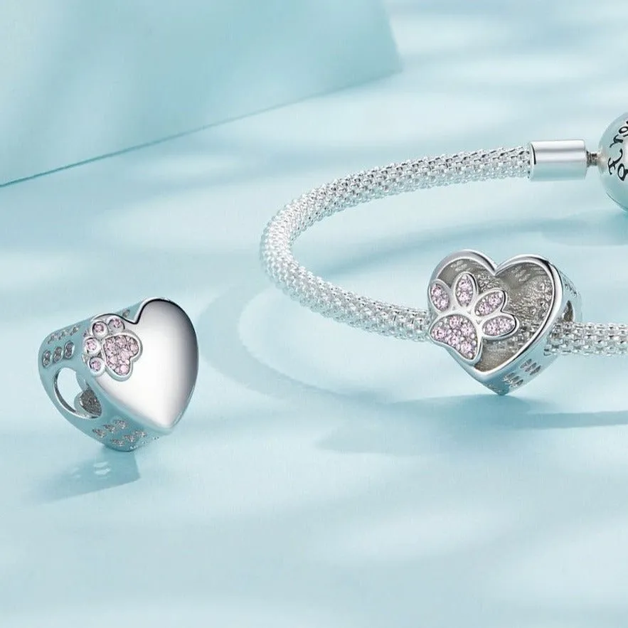 Cute Paw Print Heart-Shaped Bead