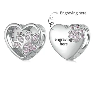 Cute Paw Print Heart-Shaped Bead