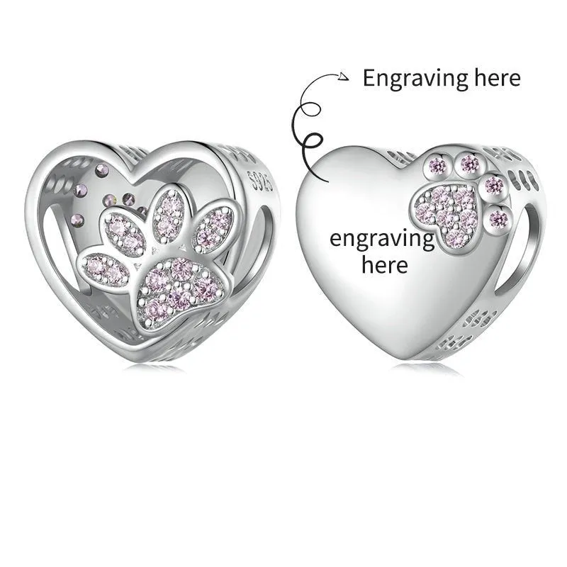 Cute Paw Print Heart-Shaped Bead