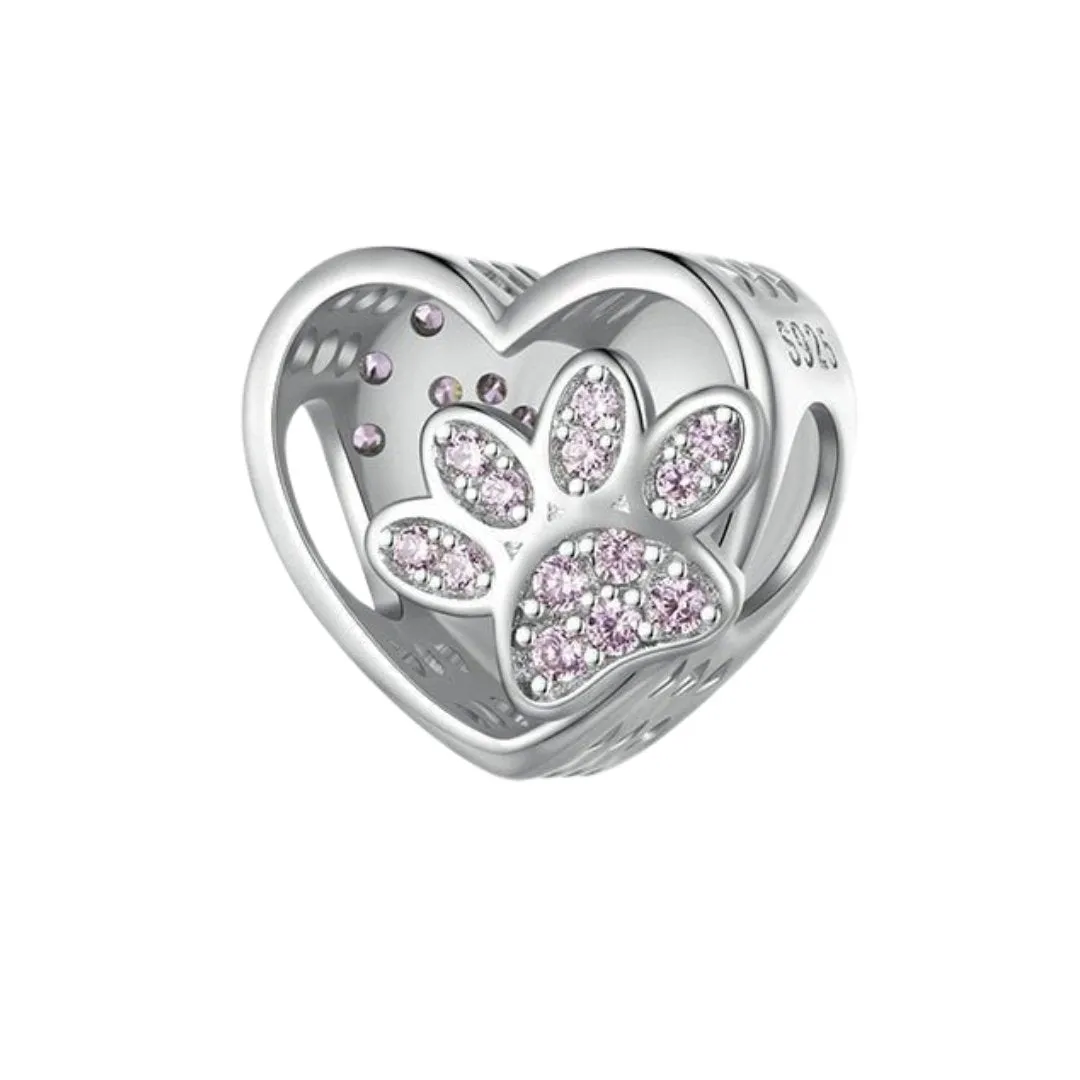Cute Paw Print Heart-Shaped Bead