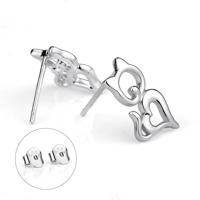 Cutie Cat Heart Shaped Stud Earrings