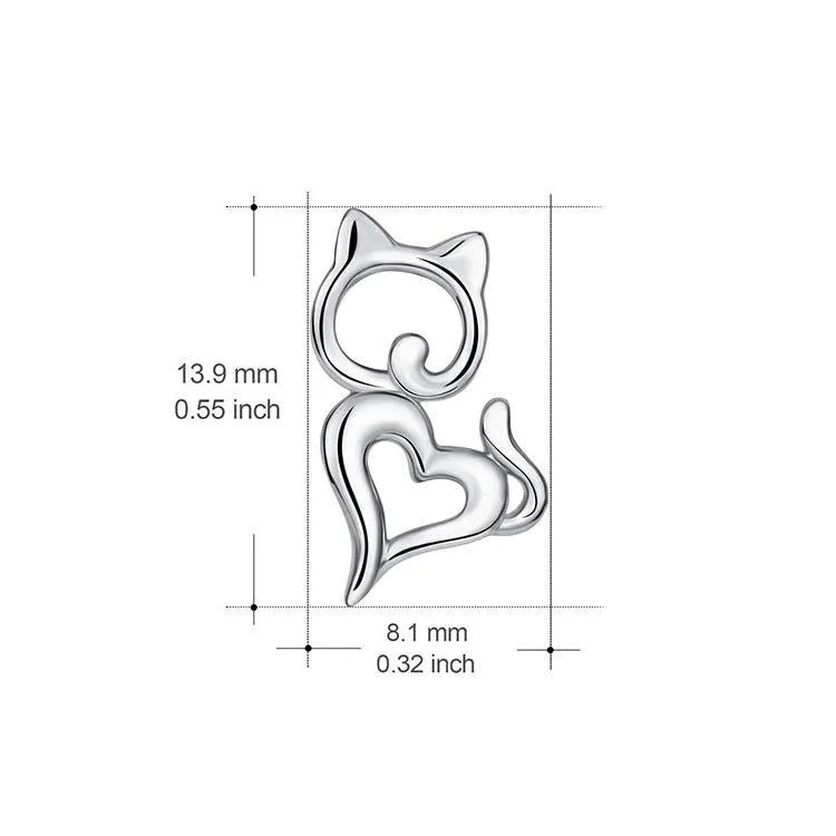 Cutie Cat Heart Shaped Stud Earrings