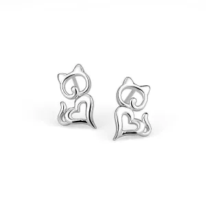Cutie Cat Heart Shaped Stud Earrings