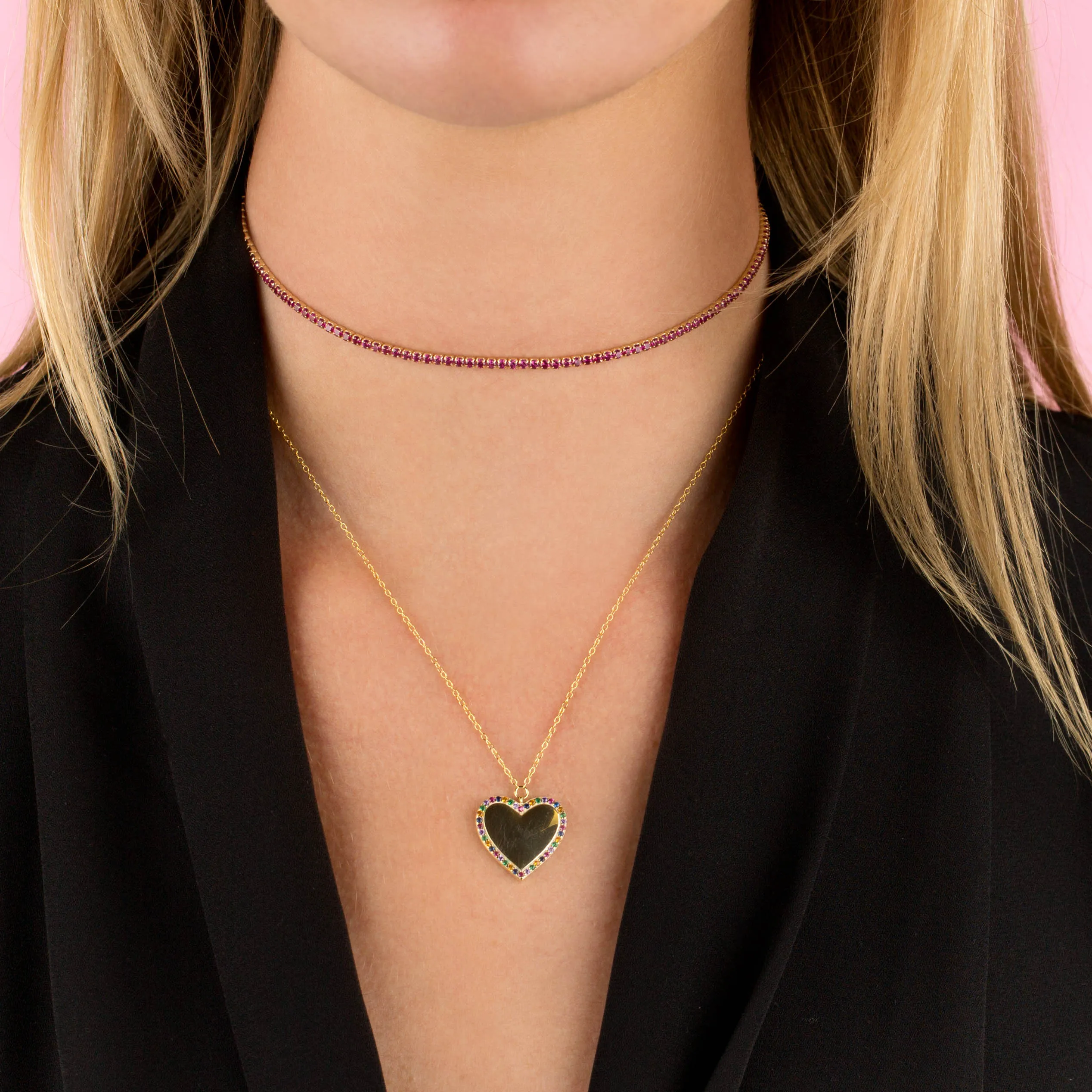 CZ Multi Color Heart Necklace