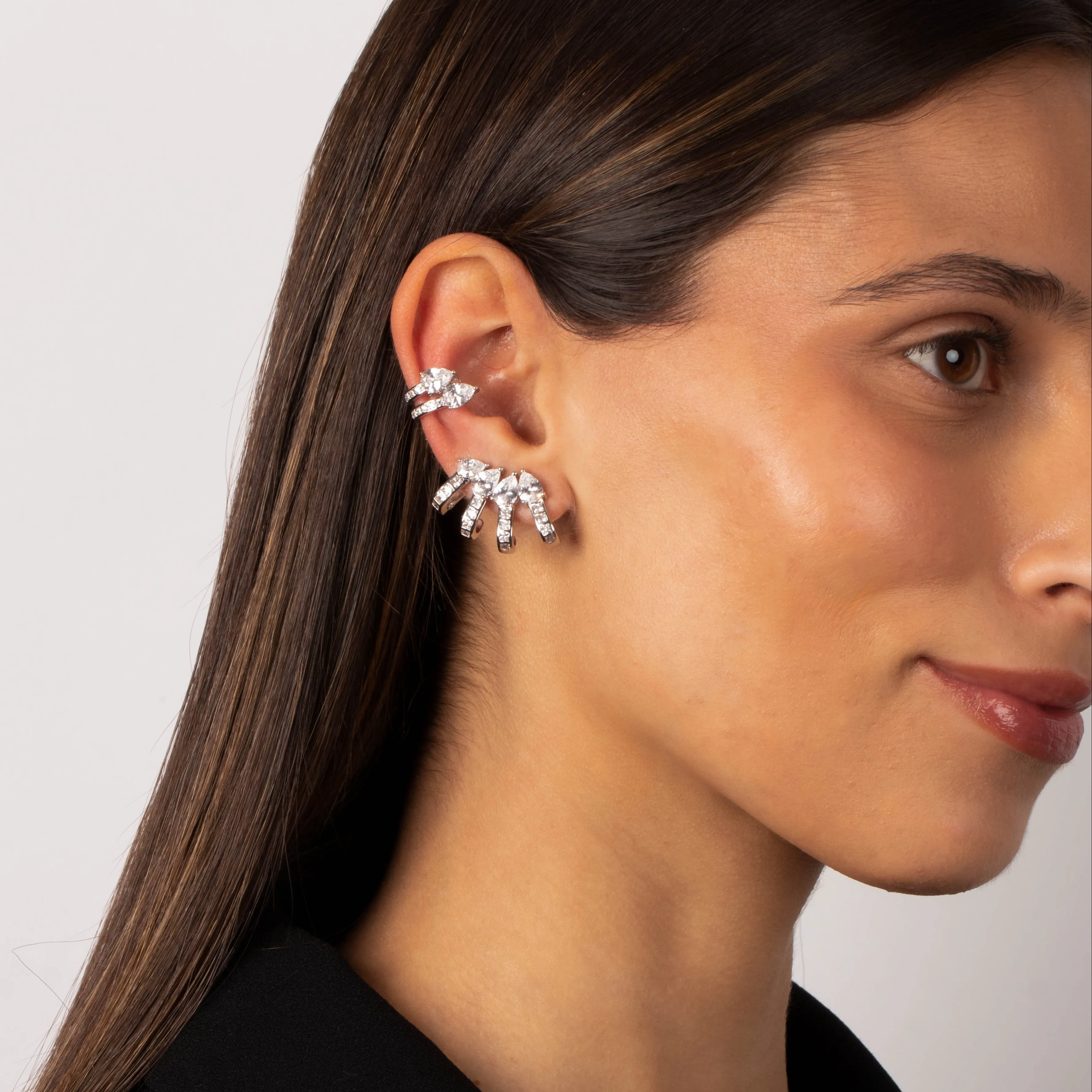 CZ Teardrop Four Row Fancy Ear Cuff