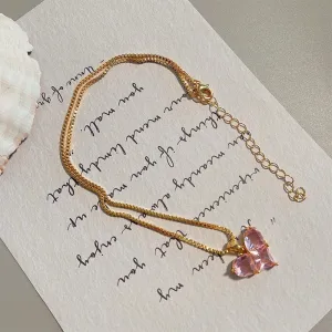 Dainty Pink Rhinestone Heart Pendant Chain Necklace Dangle Earrings Set