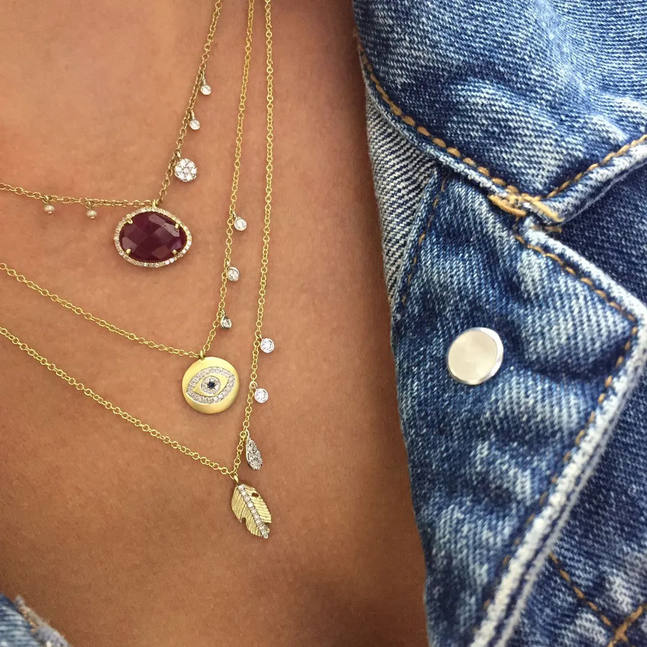 Diamond and Blue Sapphire Evil Eye Necklace
