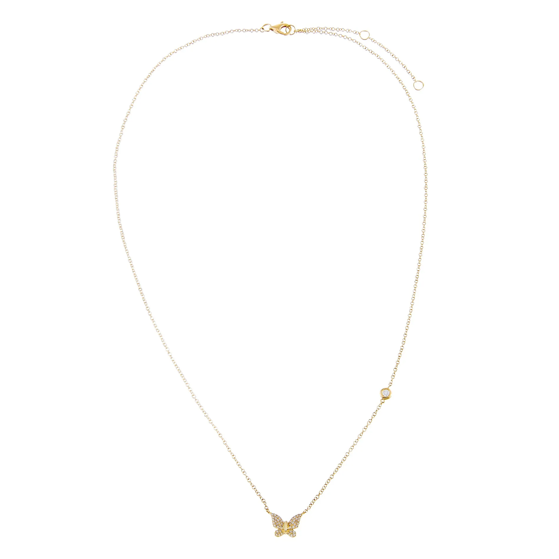 Diamond Bezel Butterfly Necklace 14K