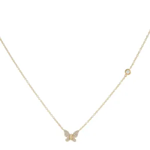 Diamond Bezel Butterfly Necklace 14K