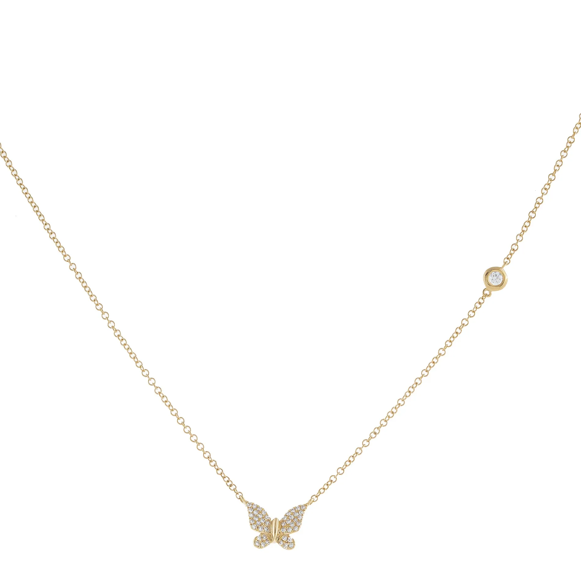 Diamond Bezel Butterfly Necklace 14K