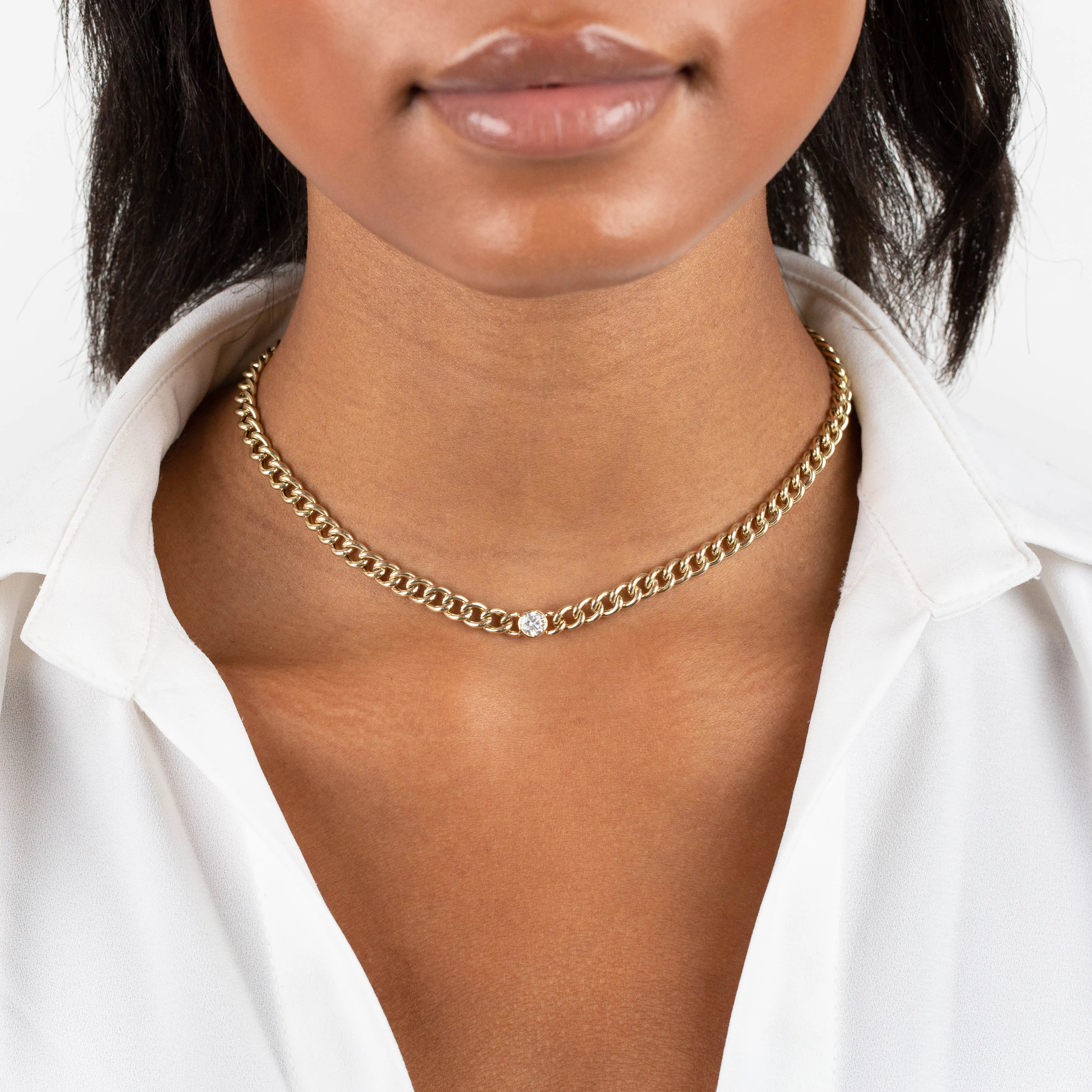 Diamond Bezel X Cuban Link Choker 14K