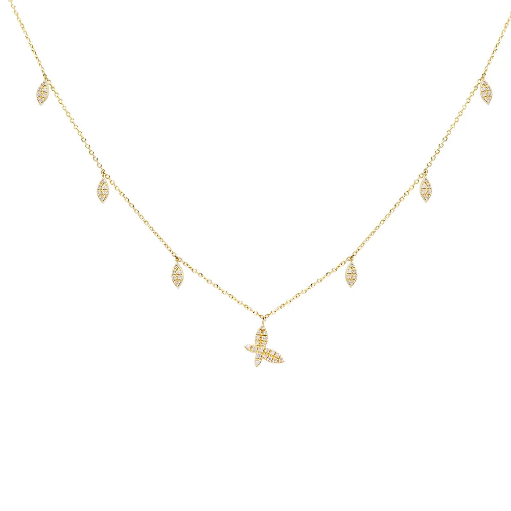Diamond Butterfly X Teardrop Necklace 14K